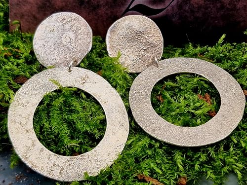 Große Design Ohrhänger aus 925er Silber mit feiner steiniger Oberflächen Struktur mit Steckern, zum baumeln, Unikat, Handarbeit
