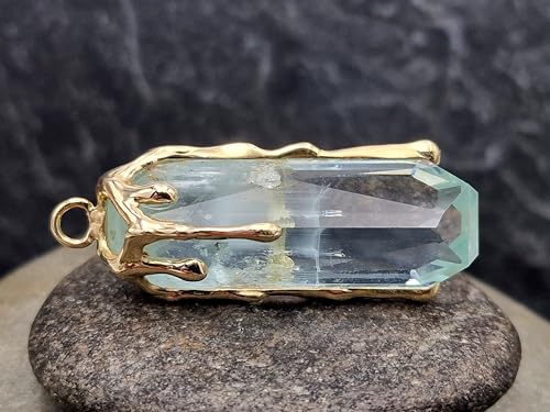 LeoLars-PABE Herrlicher blauer Aquamarin Anhänger mit 585er Gelbgold Fassung,Tropfen Design, Aquamarin-Sonderschliff, Präzisionsschliff, Unikat, Handarbeit, Anhängermaße: 44,7mmx 7,2mm x13,8mm