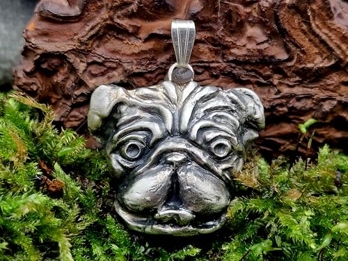 LeoLars-PABE Hunde Anhänger aus 925er Silber, Mops, Frenchie, French-Bulldog, Bulldog, teilgeschwärzt, Unikat, Handarbeit, Unisex, Maße: 28,7mm x 29,2mm x 7,7mm