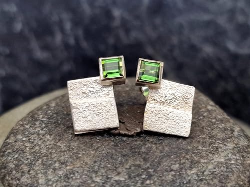 Grüne Turmalin Design Ohrstecker aus 925er Silber, Turmaline in Charreeschliff, Ohrstecker mit Flügelmuttern, Unikat, Handarbeit