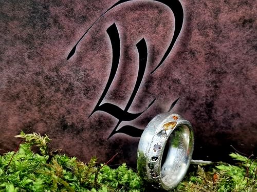 LeoLars-PABE Chaos Sandguss Design Ring, Größe 52 (16,7), aus 925er Silber mit echten verschiedenen farbigen Saphiren und teils typischer Sandguss Oberflächen Struktur Nr. 130, Unikat, Handarbeit