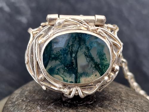 LeoLars-PABE Moosachat Medaillon aus 925er Silber mit 70cm Silberkette, Mooachat-PictureStone-Blick in den Wald, organisch verspielt,Unikat, Handarbeit