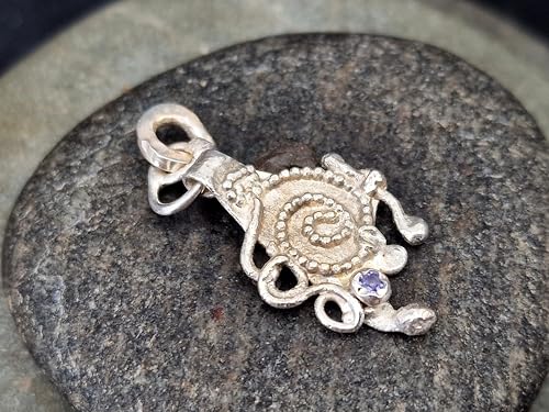 LeoLars-PABE Tansanit Design Anhänger aus 925er Silber, Spirale des Lebens, modern, wild, runder facettierter Tansanit, Unikat, Handarbeit