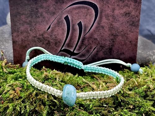 LeoLars-PABE Grünliches Vintage Makramee Armband mit Moosachat Trommelstein, Umfang von 15-20cm, Unikat, Handarbeit