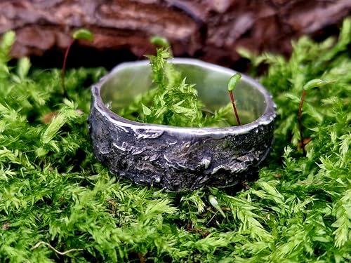 LeoLars-PABE geschwärzter Damen Ring im Sushi Design aus 925er Silber, Noriblatt Oberflächen Struktur, Unikat, Handarbeit, Größe 58 (18,2)
