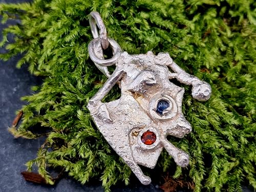 LeoLars-PABE 925er Silber Design Anhänger mit Saphir Cabochon und Mandarin Granat, wild, aussergewöhnlich, Unikat, Unisex, Handarbeit