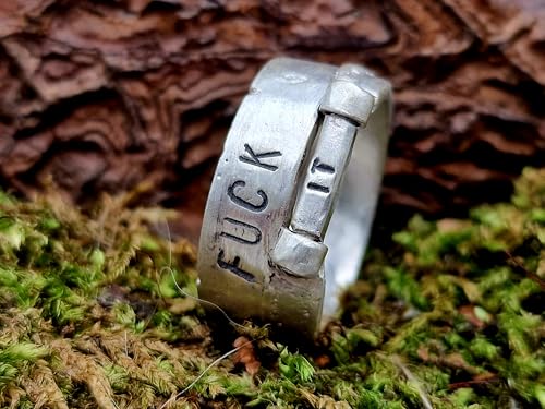LeoLars-PABE Sprüche Design Sandguss Ring mit Stift zum drehen für den passenden Spruch, aus 925er Silber, Größe 60/61 (19,2), Unikat, Handarbeit, Unisex