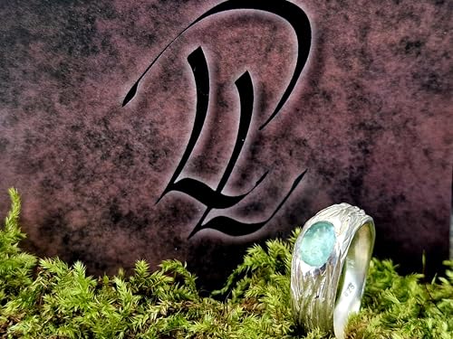 LeoLars-PABE Hellgrüner Turmalin Design Ring mit organischer Rindenstruktur aus 925er Silber Größe 57 (18,2) Unikat, Handarbeit