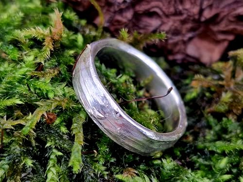 LeoLars-PABE Kräuterblätter 420 Design Ring aus 925er Silber, Oberfläche aus echten Kräutern abgeformt, Größe: 55 (17,5), Unikat, Handarbeit