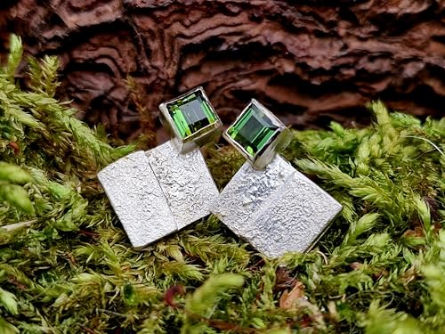 Grüne Turmalin Design Ohrstecker aus 925er Silber, Turmaline in Charreeschliff, Ohrstecker mit Flügelmuttern, Unikat, Handarbeit