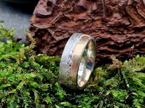 LeoLars-PABE Bicolor Sandguss Design Ring aus 925er Silber und 585er Gelbgold, angegossen, Sandguss Oberflächen Struktur, Unikat, Handarbeit, Ringgröße: 57 (18,5)
