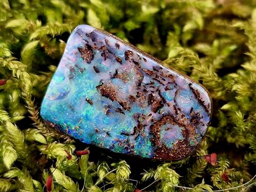 wundervoller Multicolor Boulder Opal Anhänger, gebohrt mit 60cm Lederband, Picture Stone Opal-Multicolor Opalfeuer, Maße: 29mmx 19,5mm x 8,5mm, Unikat, Handgeschliffen, Unisex, Nr.249