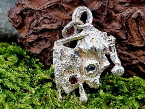 LeoLars-PABE 925er Silber Design Anhänger mit Saphir Cabochon und Mandarin Granat, wild, aussergewöhnlich, Unikat, Unisex, Handarbeit