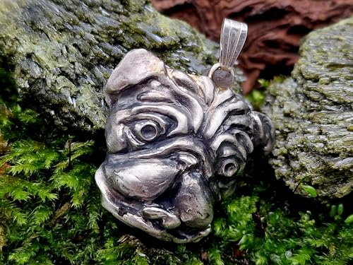 LeoLars-PABE Hunde Anhänger aus 925er Silber, Mops, Frenchie, French-Bulldog, Bulldog, teilgeschwärzt, Unikat, Handarbeit, Unisex, Maße: 28,7mm x 29,2mm x 7,7mm