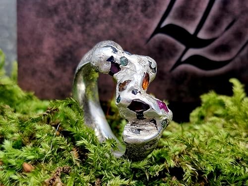 LeoLars-PABE Welliger Sandguss Chaos Design Ring aus 925er Silber mit eingegossenen Rubinen und Saphiren in Größe 56 (18), Unikat, Handarbeit