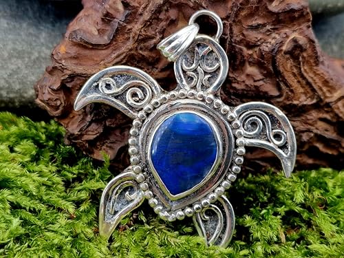LeoLars-PABE Schwarzer Opal Design Schildkröten Anhänger im hawaiianischen Stil aus 925er Silber, Opal mit tollem blauen Opalfeuer, groß, Unikat, Handarbeit