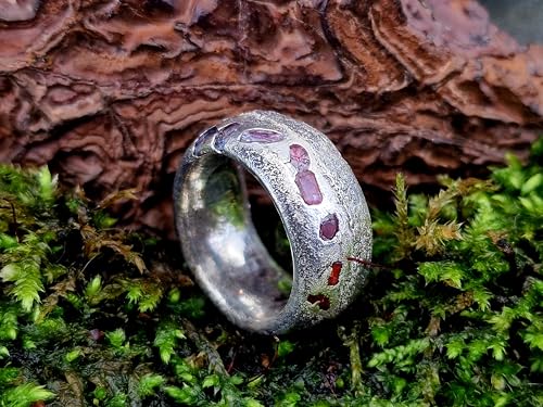 LeoLars-PABE Sandguss Chaos Design Ring, Gr.55 (17,5), aus 925er Silber mit echten eingegossenen verschieden farbigen Saphiren, Sandguss typische Oberflächen Struktur, Nr.142, Unikat, Handarbeit