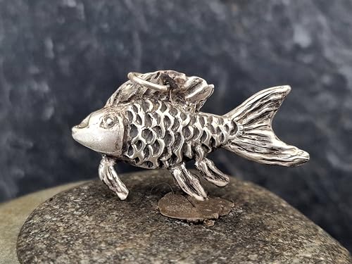 LeoLars-PABE Handmodellierter Design Fisch Anhänger aus 925er Silber, teilgeschwärzt, massiv, Marizim, Meer, See, Unikat, Handarbeit, Unisex