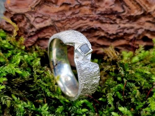 LeoLars-PABE Rohdiamant Würfel Design Ring aus 925er Silber, Größe 62-63 (19,8), angeschmolzene Oberflächen Struktur, Unikat, Handarbeit