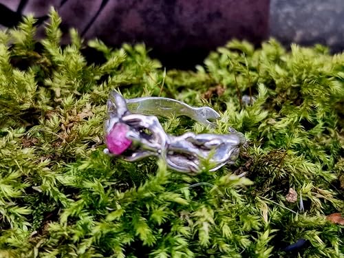 LeoLars-PABE Rosa Turmalinkristall Ring mit Krappen gefasst in einem organisch verwachsenen Design aus 925er Silber. Größe 54, liebevolle Handarbeit, Unikatschmuck