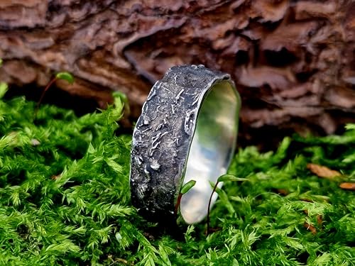 LeoLars-PABE geschwärzter Damen Ring im Sushi Design aus 925er Silber, Noriblatt Oberflächen Struktur, Unikat, Handarbeit, Größe 58 (18,2)