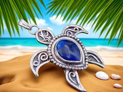 LeoLars-PABE Schwarzer Opal Design Schildkröten Anhänger im hawaiianischen Stil aus 925er Silber, Opal mit tollem blauen Opalfeuer, groß, Unikat, Handarbeit