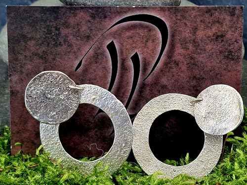 Große Design Ohrhänger aus 925er Silber mit feiner steiniger Oberflächen Struktur mit Steckern, zum baumeln, Unikat, Handarbeit