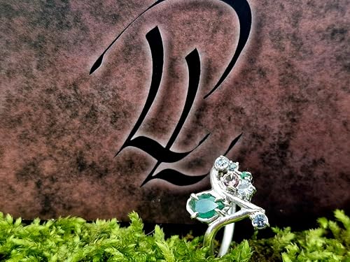 LeoLars-PABE Edelstein Prinzessinen Design Ring, Größe 60 (19,2) aus 925er Silber mit Smaragd Tropfen, Bergkristall, Granat und Kornerrupien, verspielt, Unikat, Handarbeit