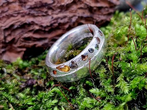 LeoLars-PABE Chaos Sandguss Design Ring, Größe 52 (16,7), aus 925er Silber mit echten verschiedenen farbigen Saphiren und teils typischer Sandguss Oberflächen Struktur Nr. 130, Unikat, Handarbeit