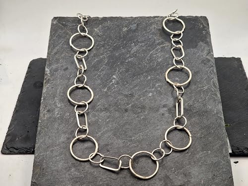 LeoLars-PABE handgeschmiedete Kette aus 925er Silber mit großen und kleinen Gliedern, 70cm lang, ohne Verschluss geschlossen, Unikat, Handarbeit, Maße: 700mm x 30mm x 2mm