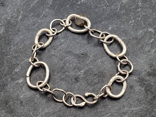 LeoLars-PABE Großes Kettenglied Armband aus 925er Silber, alles handgeschmiedet, Länge: 23cm, Unikat, Handarbeit, Maße: 230mm x 15mm x 2,5mm
