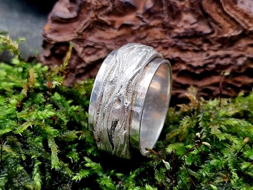 LeoLars-PABE Spinner Design Ring aus 925er Silber, 360 Grad drehbar, Wurzeldesign, Spielring, Unisex, Größe: 64 (20,5), Unikat, Handarbeit