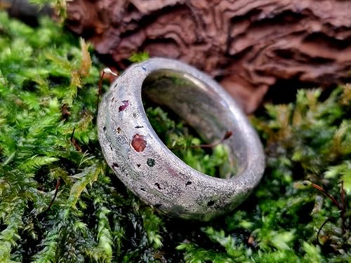 LeoLars-PABE Sandguss Design Chaos Ring aus 925er Silber, Größe 54 (17,5) mit echten verschiedenen eingegossenen Edelsteinen, Sandguss typischer Oberflächenstruktur, Unikat, Handarbeit