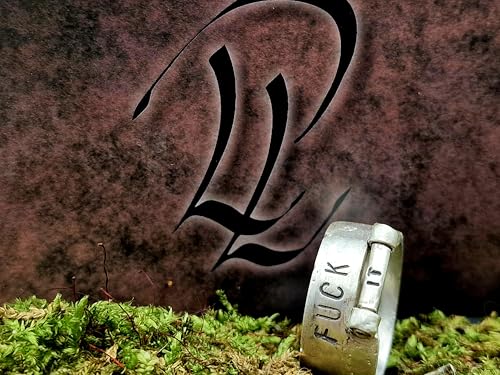 LeoLars-PABE Sprüche Design Sandguss Ring mit Stift zum drehen für den passenden Spruch, aus 925er Silber, Größe 60/61 (19,2), Unikat, Handarbeit, Unisex