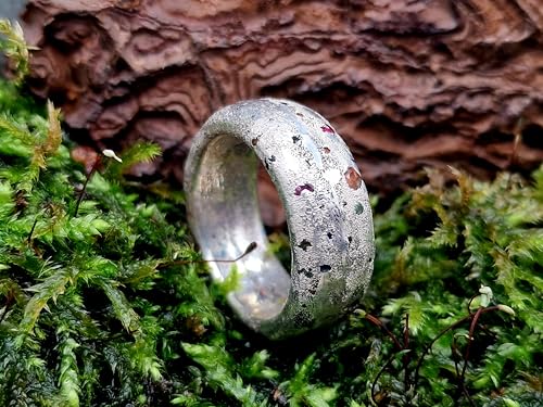 LeoLars-PABE Sandguss Design Chaos Ring aus 925er Silber, Größe 54 (17,5) mit echten verschiedenen eingegossenen Edelsteinen, Sandguss typischer Oberflächenstruktur, Unikat, Handarbeit