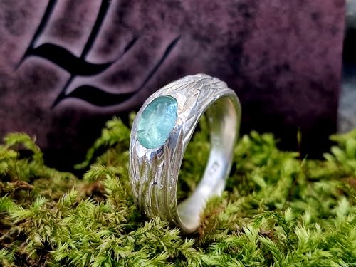 LeoLars-PABE Hellgrüner Turmalin Design Ring mit organischer Rindenstruktur aus 925er Silber Größe 57 (18,2) Unikat, Handarbeit