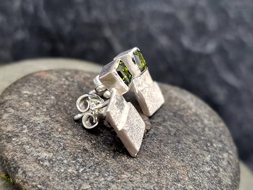 Grüne Turmalin Design Ohrstecker aus 925er Silber, Turmaline in Charreeschliff, Ohrstecker mit Flügelmuttern, Unikat, Handarbeit