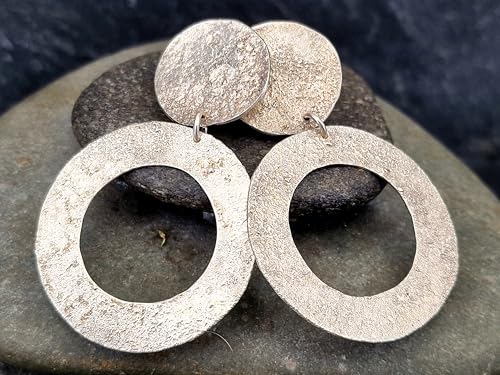 Große Design Ohrhänger aus 925er Silber mit feiner steiniger Oberflächen Struktur mit Steckern, zum baumeln, Unikat, Handarbeit