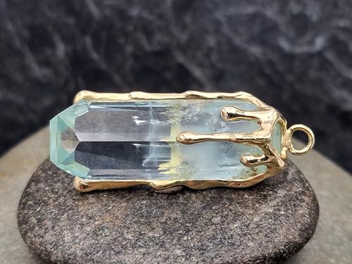 LeoLars-PABE Herrlicher blauer Aquamarin Anhänger mit 585er Gelbgold Fassung,Tropfen Design, Aquamarin-Sonderschliff, Präzisionsschliff, Unikat, Handarbeit, Anhängermaße: 44,7mmx 7,2mm x13,8mm