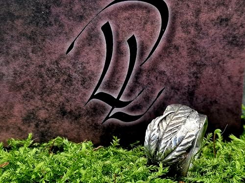 LeoLars-PABE Kräuterblätter Design Ring 420 aus 925er Silber, echte Kräuter und Bambusblattstruktur auf dem Ring, Unikat, Handarbeit Größe: 62-63 (20)