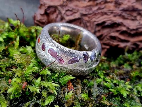LeoLars-PABE Sandguss Chaos Design Ring, Gr.55 (17,5), aus 925er Silber mit echten eingegossenen verschieden farbigen Saphiren, Sandguss typische Oberflächen Struktur, Nr.142, Unikat, Handarbeit