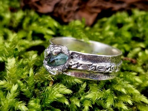 LeoLars-PABE Türkisfarbener Turmalin Design Ring, Gr. 57 (18,3), aus 925er Silber, Turmalin Navette facettiert, organisch geteilte Zargenfassung, verziert, Unikat, Handarbeit
