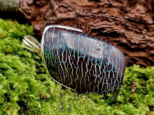LeoLars-PABE Außergewöhnlicher Boulder Opal Anhänger aus 925er Silber, tolles Muster durch viele gemeine Opaladern und Opalfeuer in grün, Unikat, Handarbeit, Unisex