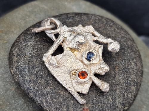 LeoLars-PABE 925er Silber Design Anhänger mit Saphir Cabochon und Mandarin Granat, wild, aussergewöhnlich, Unikat, Unisex, Handarbeit