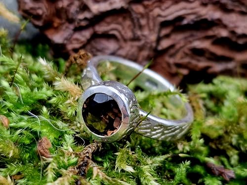 LeoLars-PABE Rauchquarz Design Ring aus 925er Silber, mit einer geprägten Ringschiene und Zargenfassung in Größe 54-55 (17,5), Unikat, liebevolle Handarbeit