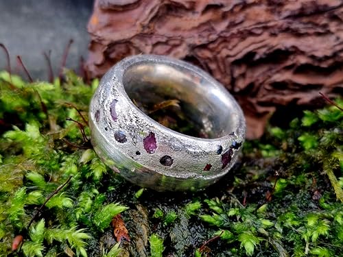 LeoLars-PABE Sandguss Chaos Design Ring aus 925er Silber, massiv, Größe 54 (17,2), verschieden farbige Saphiren, halbpoliert, halb Sandguss Oberfläche, Nr.135, Unikat, Handarbeit