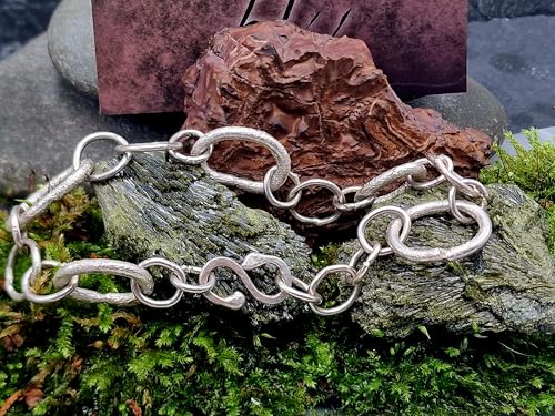 LeoLars-PABE Großes Kettenglied Armband aus 925er Silber, alles handgeschmiedet, Länge: 23cm, Unikat, Handarbeit, Maße: 230mm x 15mm x 2,5mm