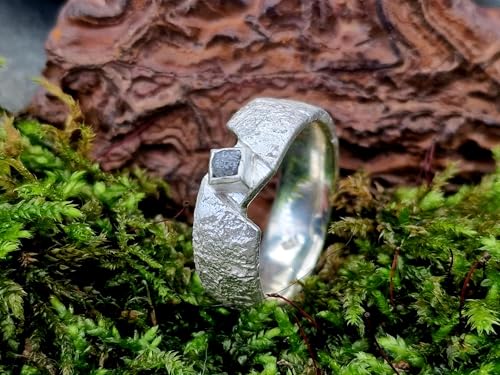 LeoLars-PABE Rohdiamant Würfel Design Ring aus 925er Silber, Größe 62-63 (19,8), angeschmolzene Oberflächen Struktur, Unikat, Handarbeit