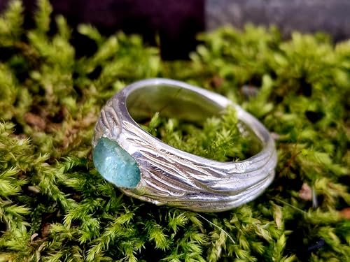 LeoLars-PABE Hellgrüner Turmalin Design Ring mit organischer Rindenstruktur aus 925er Silber Größe 57 (18,2) Unikat, Handarbeit