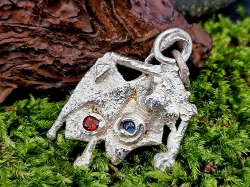 LeoLars-PABE 925er Silber Design Anhänger mit Saphir Cabochon und Mandarin Granat, wild, aussergewöhnlich, Unikat, Unisex, Handarbeit